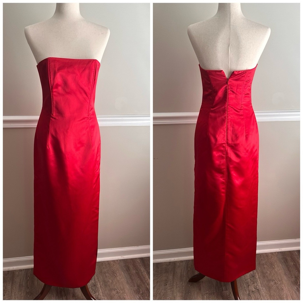 Jessica McClintock Gunne Sax Red Satin Strapless Formal Dress 7 Prom Hoco 90 Y2K